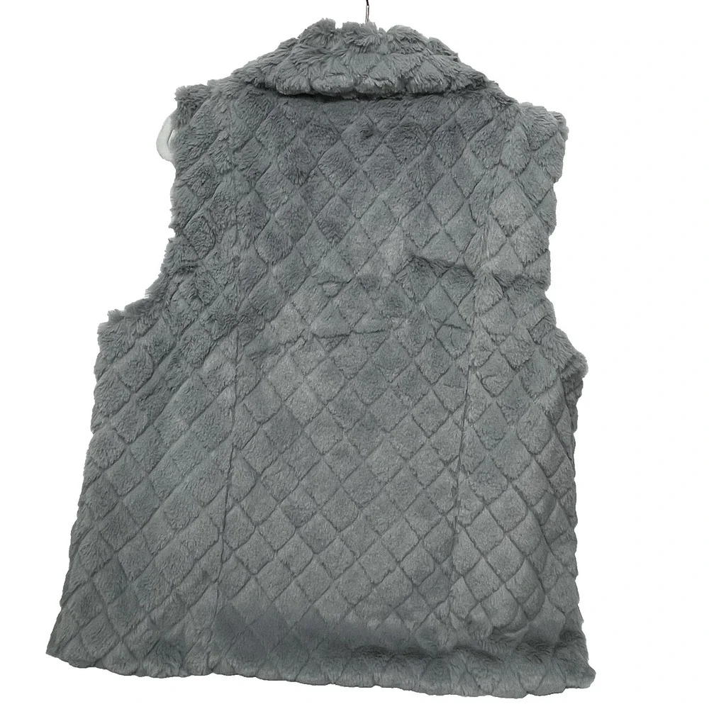 Carmen Marc Valvo Women's XS New Gray Full Zip Faux Fur Quilted‎ Lined Cozy Vest